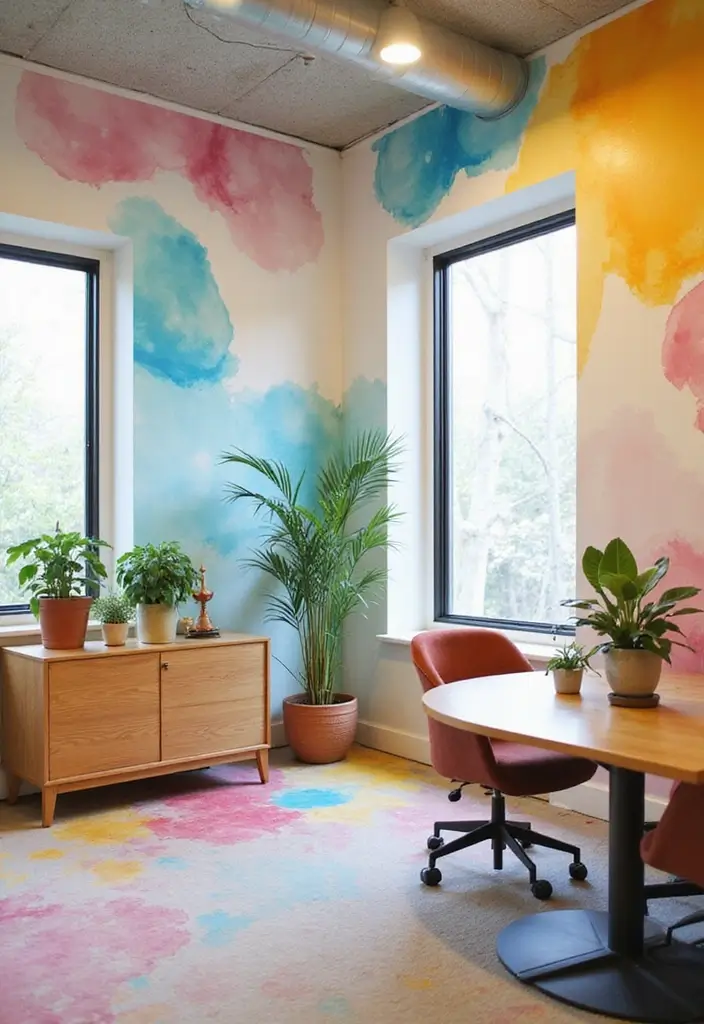 26 Creative Office Painting Ideas for Fresh Interiors 6. Whimsical Watercolor Accents