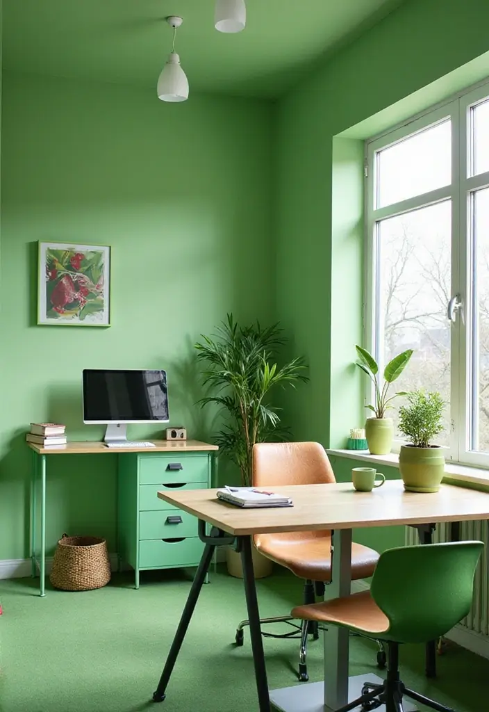 26 Light Green Office Inspirations That Refresh Your Space 10. Vibrant Green Themes