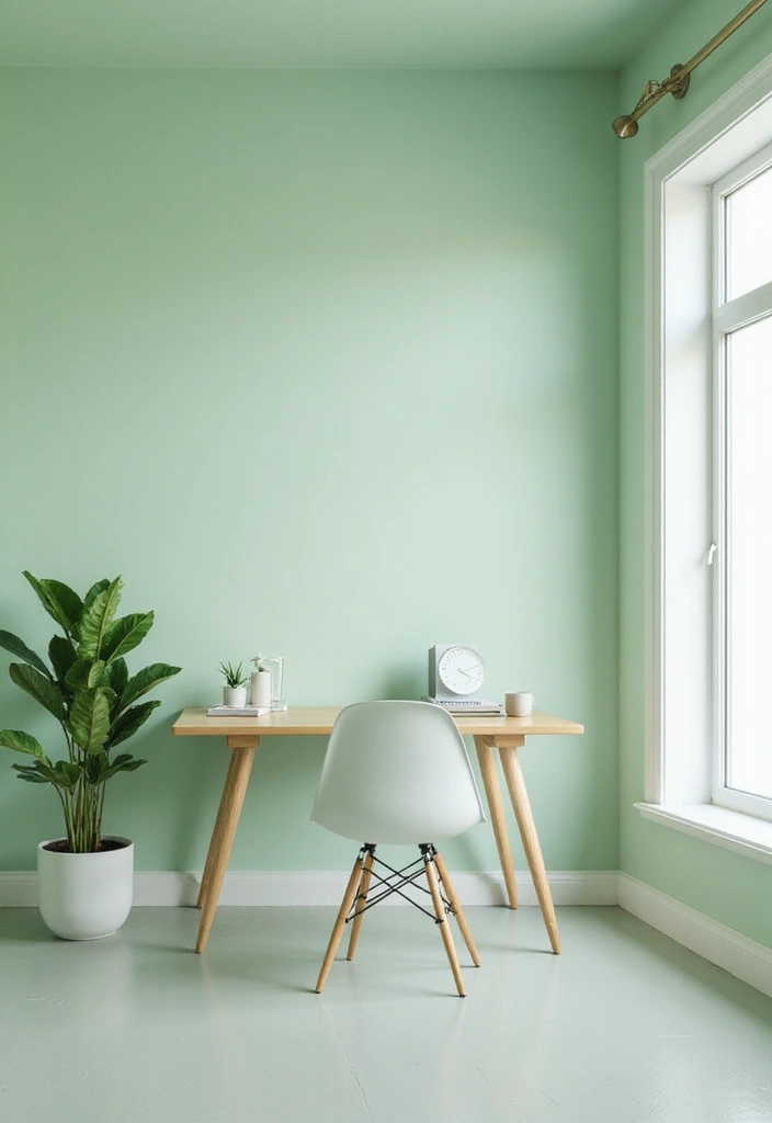 26 Light Green Office Inspirations That Refresh Your Space 11. Minimalist Green Design