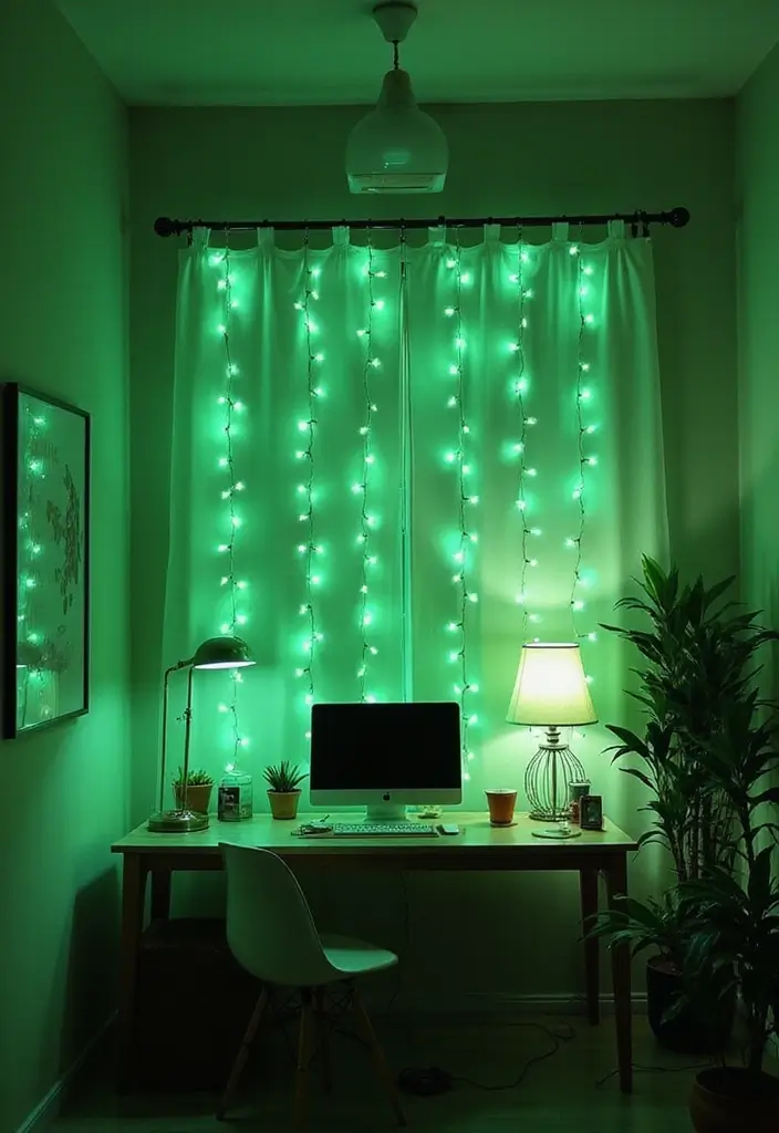 26 Light Green Office Inspirations That Refresh Your Space 18. Light Green Office Lighting