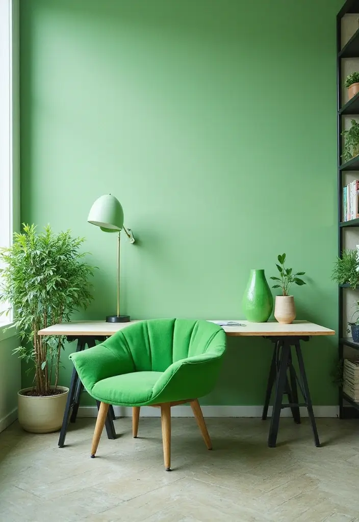 26 Light Green Office Inspirations That Refresh Your Space 26. Bold Green Accents