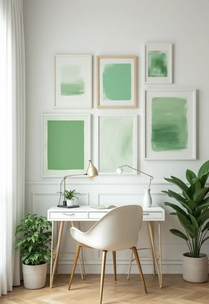 26 Light Green Office Inspirations That Refresh Your Space 4. Refreshing Artwork