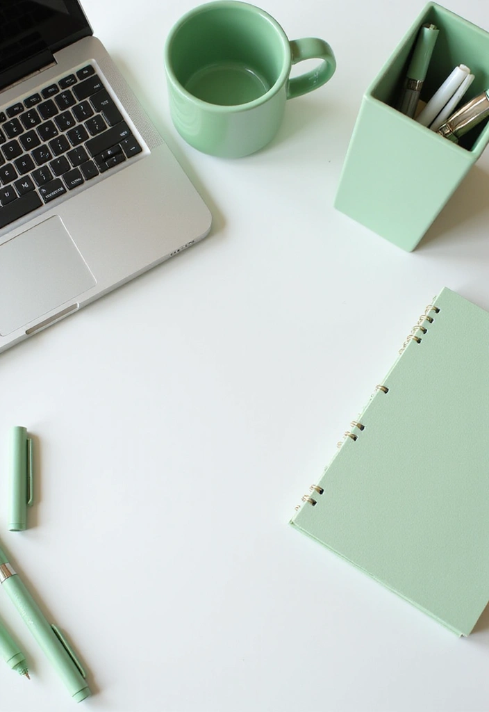26 Light Green Office Inspirations That Refresh Your Space 6. Light Green Desk Accessories