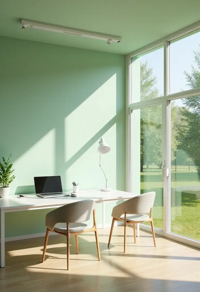 26 Light Green Office Inspirations That Refresh Your Space 7. Natural Light Maximization
