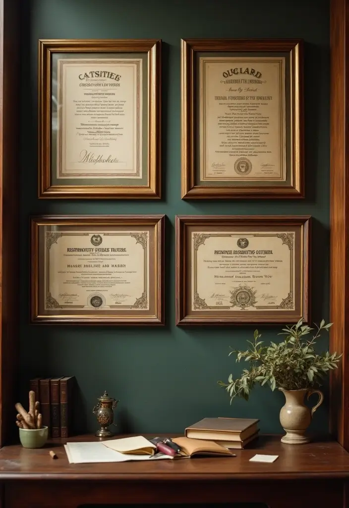 26 Professor Office Inspirations for a Classic Look 19. Beautifully Framed Certificates