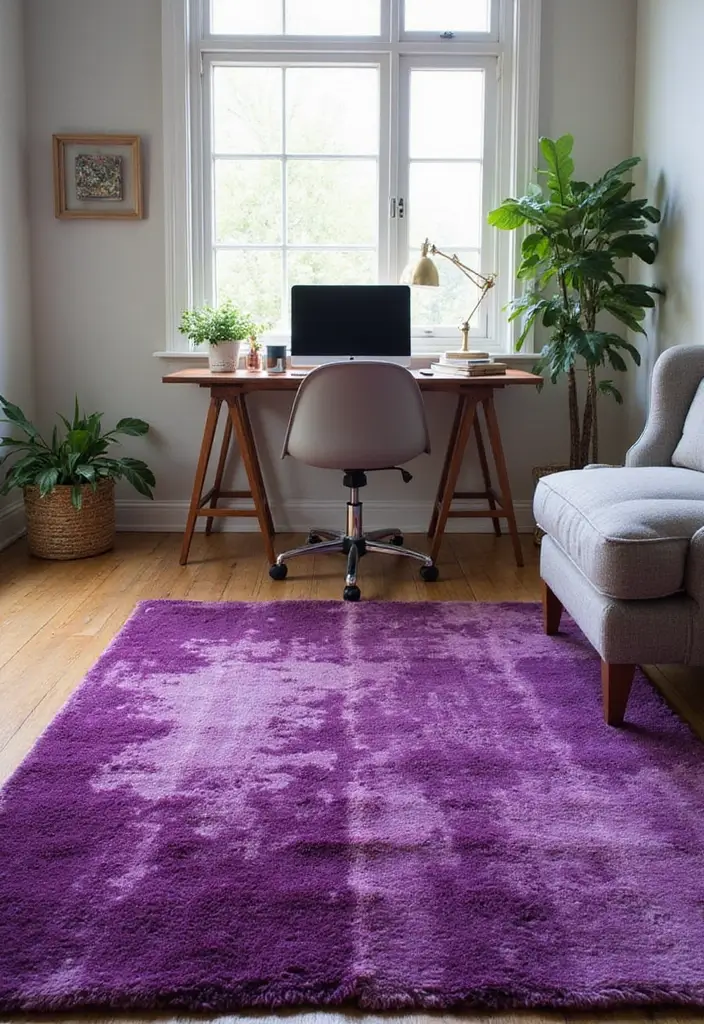 26+ Purple Office Ideas That Feel Bold and Creative 13 26 Purple Office Ideas That Feel Bold and Creative 13. Statement Rugs with Purple Hues
