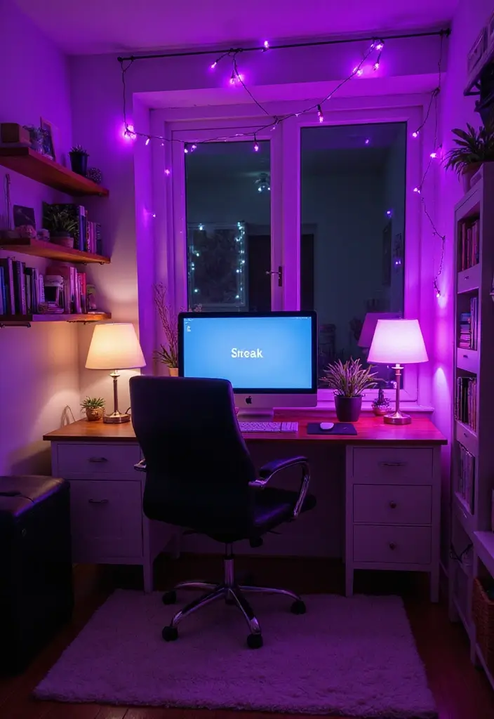 26+ Purple Office Ideas That Feel Bold and Creative 8 26 Purple Office Ideas That Feel Bold and Creative 8. Creative Lighting Choices