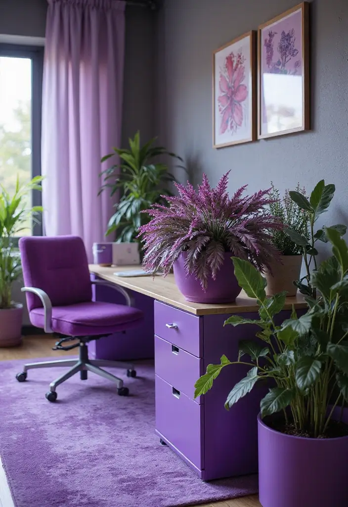 26+ Purple Office Ideas That Feel Bold and Creative 9 26 Purple Office Ideas That Feel Bold and Creative 9. Office Plants with Purple Tones