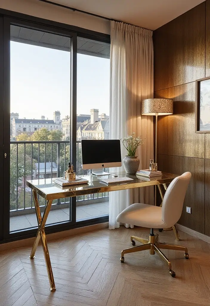 27+ Balcony Office Ideas for Small Outdoor Spaces 18 27 Balcony Office Ideas for Small Outdoor Spaces 18. Add a Touch of Glam