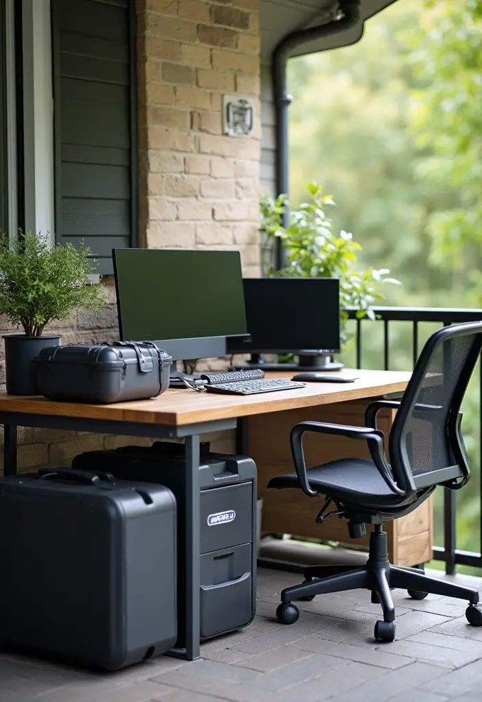 27+ Balcony Office Ideas for Small Outdoor Spaces 26 27 Balcony Office Ideas for Small Outdoor Spaces 26. Outdoor Tech Protection