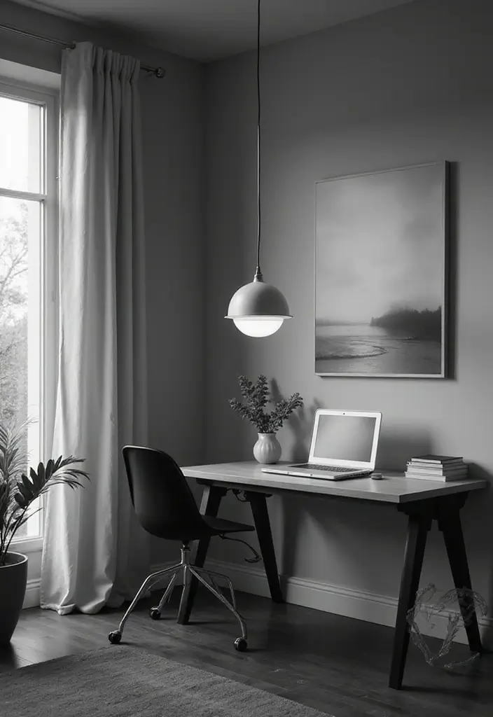 27+ Black and White Home Office Ideas for Modern Workspaces 13 27 Black and White Home Office Ideas for Modern Workspaces 13. Statement Lighting Fixtures