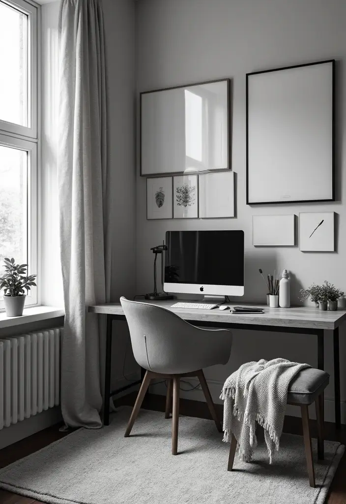 27+ Black and White Home Office Ideas for Modern Workspaces 25 27 Black and White Home Office Ideas for Modern Workspaces 25. Layered Textiles for Comfort
