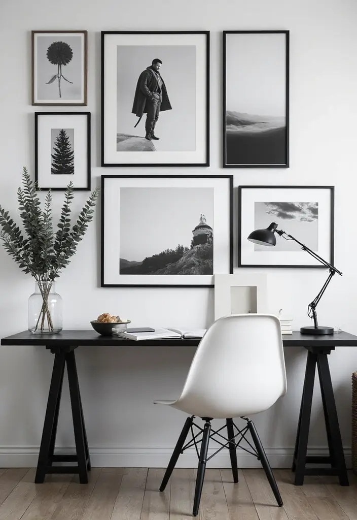 27+ Black and White Home Office Ideas for Modern Workspaces 7 27 Black and White Home Office Ideas for Modern Workspaces 7. Monochrome Art to Inspire Creativity