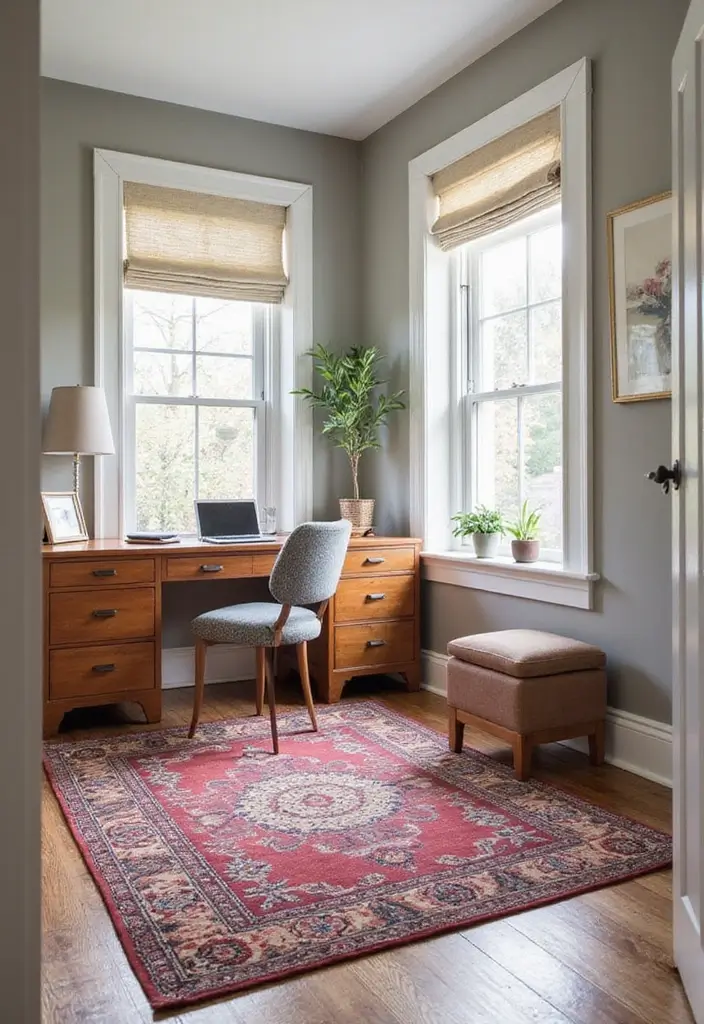 27 Closet and Office Combo Ideas That Save Space 23. Functional Rugs