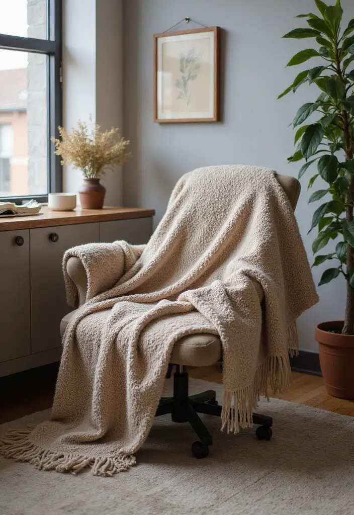 27 Cute Office Ideas That Make Work More Fun 17. Cozy Throw Blankets