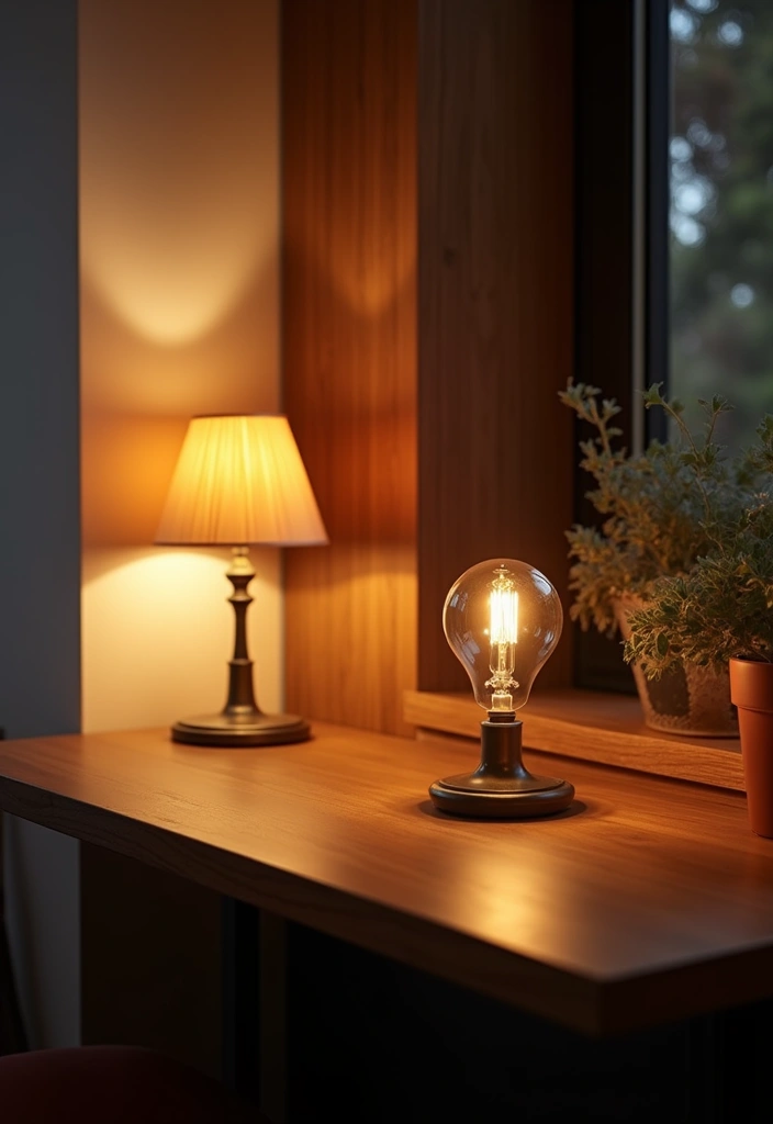 27 Earthy Office Decor Ideas That Feel Grounded 12. Warm Lighting Fixtures