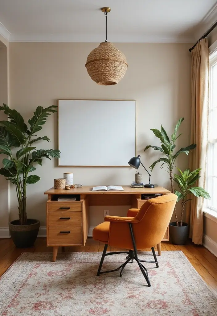 27 Earthy Office Decor Ideas That Feel Grounded 13. Statement Furniture Pieces