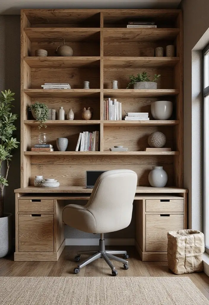 27 Earthy Office Decor Ideas That Feel Grounded 17. Reclaimed Wood Accents