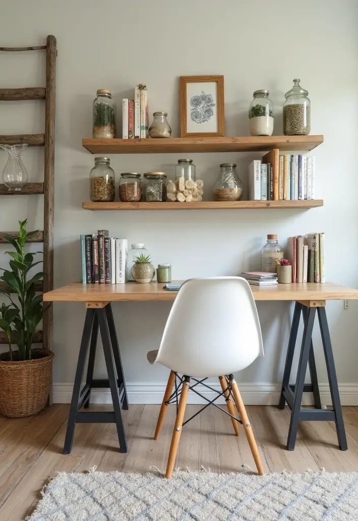 27 Earthy Office Decor Ideas That Feel Grounded 19. Upcycled Decor Items