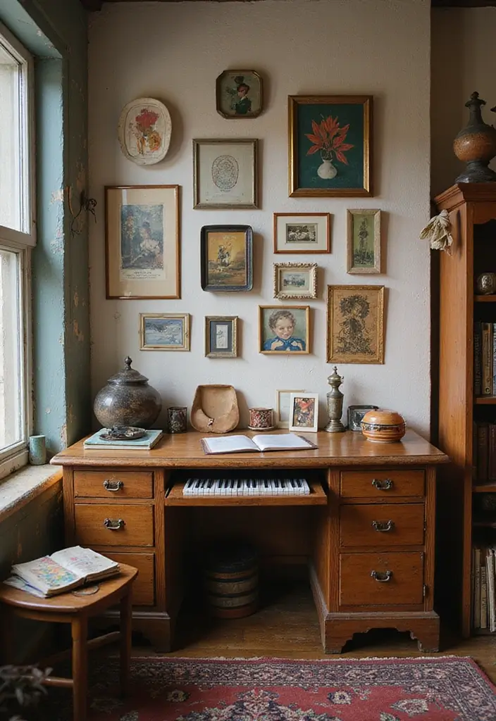 27 Earthy Office Decor Ideas That Feel Grounded 23. Vintage Finds