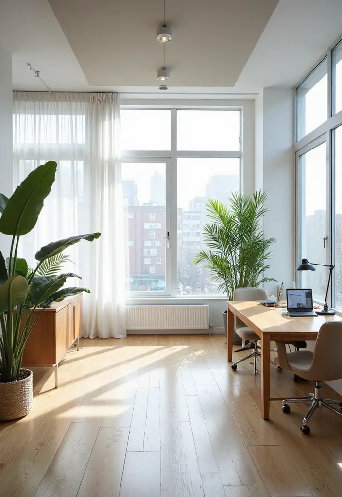 27 Earthy Office Decor Ideas That Feel Grounded 6. Natural Light Maximization