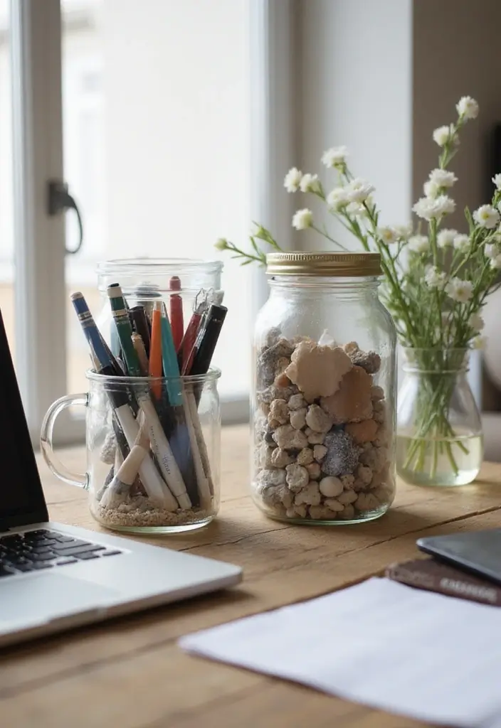 27+ Eclectic Office Decor Ideas Full of Personality 26 27 Eclectic Office Decor Ideas Full of Personality 26. Upcycled Glass Jars for Storage