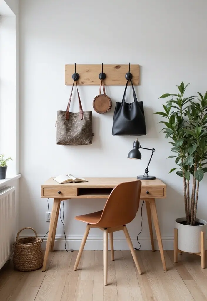 27 Smart Office Corner Ideas for Small Spaces 24. Artful Wall Hooks
