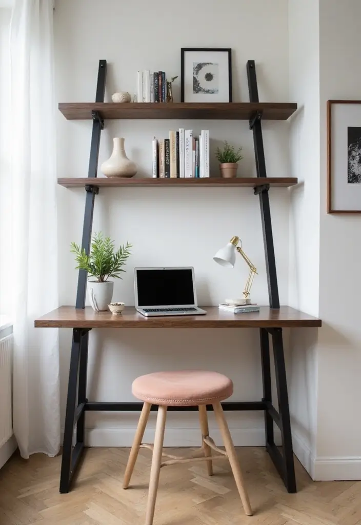 27 Smart Office Corner Ideas for Small Spaces 6. Ladder Desk