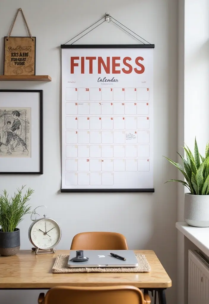 28+ Home Office Gym Combo Ideas for Fitness and Work 16 28 Home Office Gym Combo Ideas for Fitness and Work 16. Wall Mounted Fitness Calendar