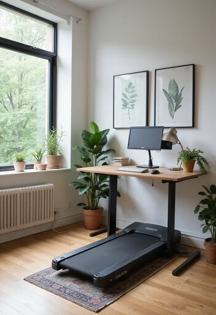 28+ Home Office Gym Combo Ideas for Fitness and Work 7 28 Home Office Gym Combo Ideas for Fitness and Work 7. Standing Desk with a Treadmill