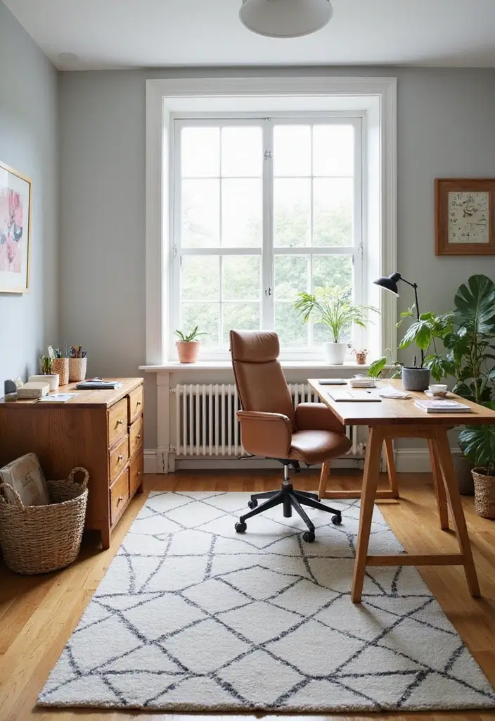 28 Home Office Industrial Designs Youll Want to Try 19. Creative Division with Rugs