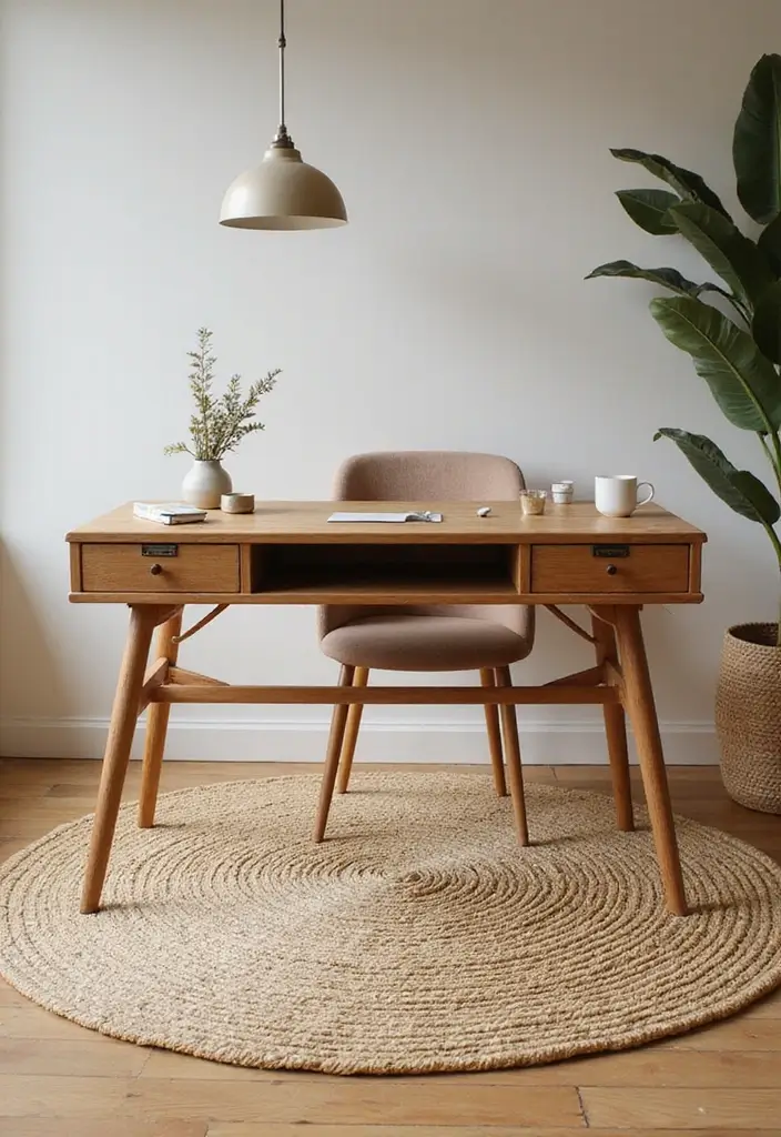 28 Office Table Decor Ideas That Upgrade Your Desk 14. Sustainable Rugs
