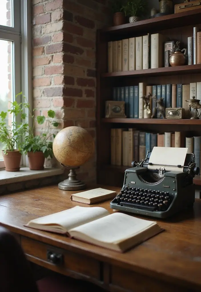 28 Office Table Decor Ideas That Upgrade Your Desk 16. Opt for Vintage Items