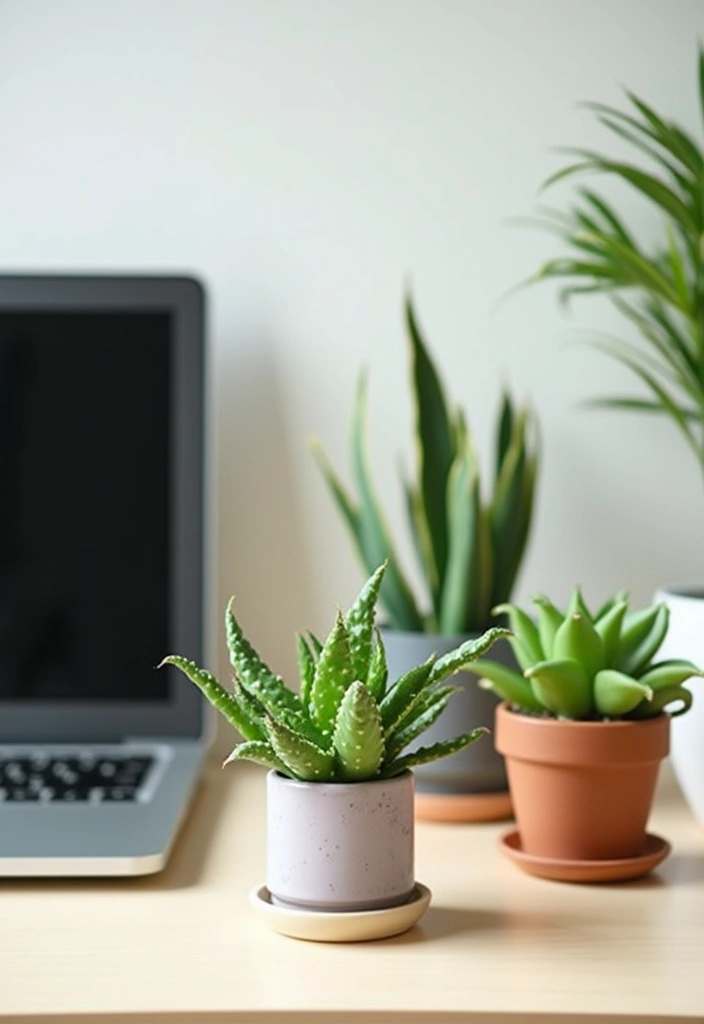 28 Office Table Decor Ideas That Upgrade Your Desk 2. Add Air Purifying Plants