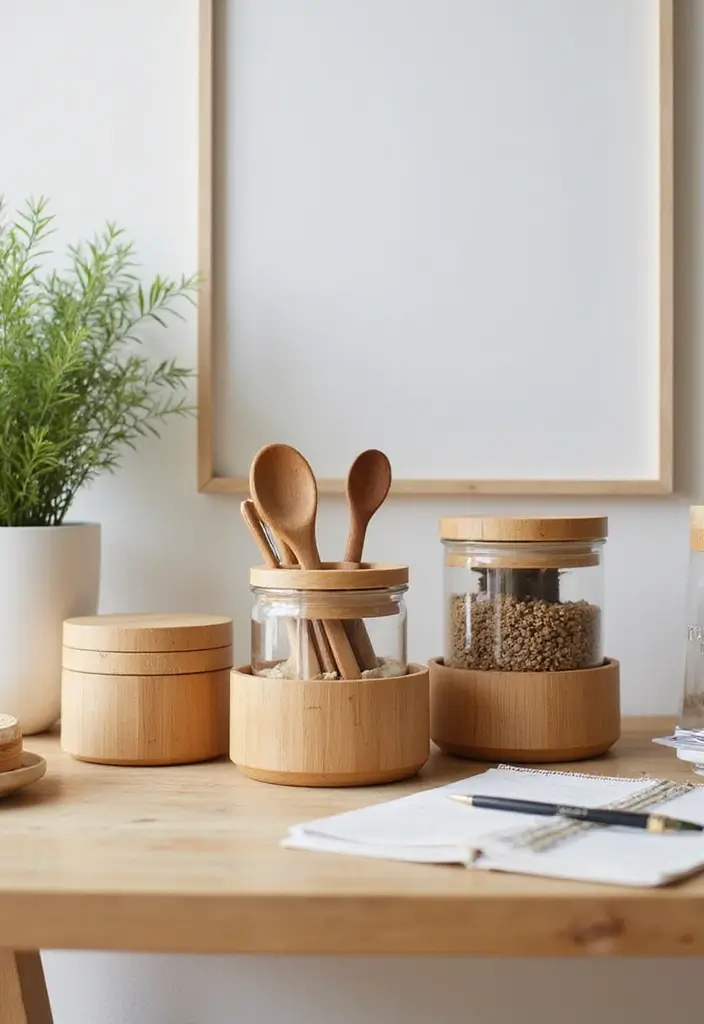 28 Office Table Decor Ideas That Upgrade Your Desk 25. Use Reusable Containers