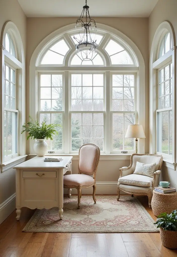 28 Sunroom Office Ideas for Bright and Productive Days 13. French Country Charm