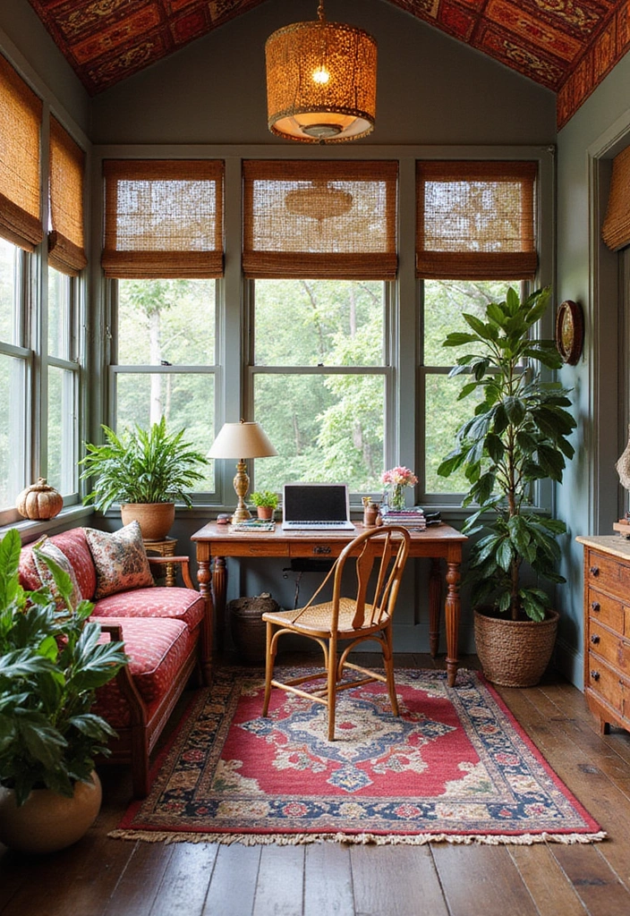 28 Sunroom Office Ideas for Bright and Productive Days 17. Global Inspiration Office