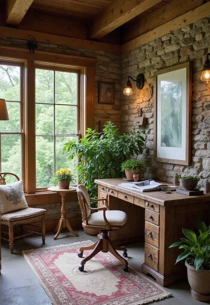 28 Sunroom Office Ideas for Bright and Productive Days 2. Rustic Retreat