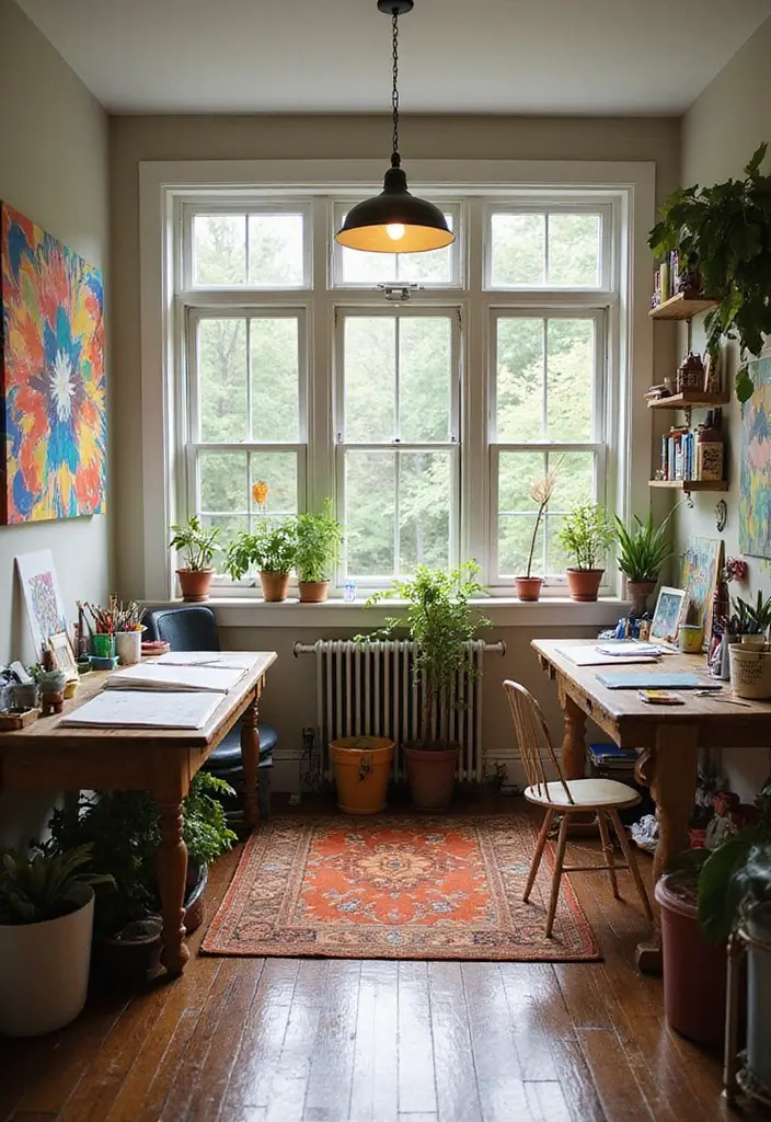 28 Sunroom Office Ideas for Bright and Productive Days 8. Artistic Sanctuary