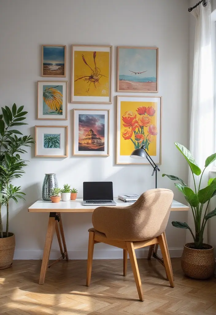29 Cozy Office Decor Ideas That Feel Warm and Inviting 10. Wall Art with Character