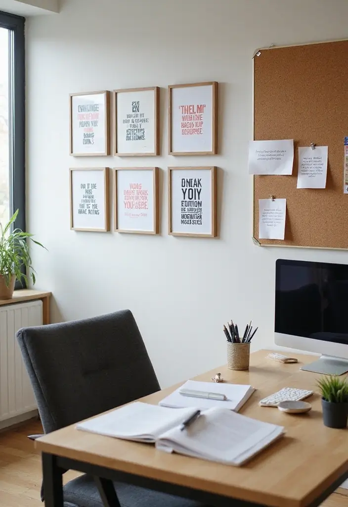 29 Cozy Office Decor Ideas That Feel Warm and Inviting 14. Inspiring Quotes on Display
