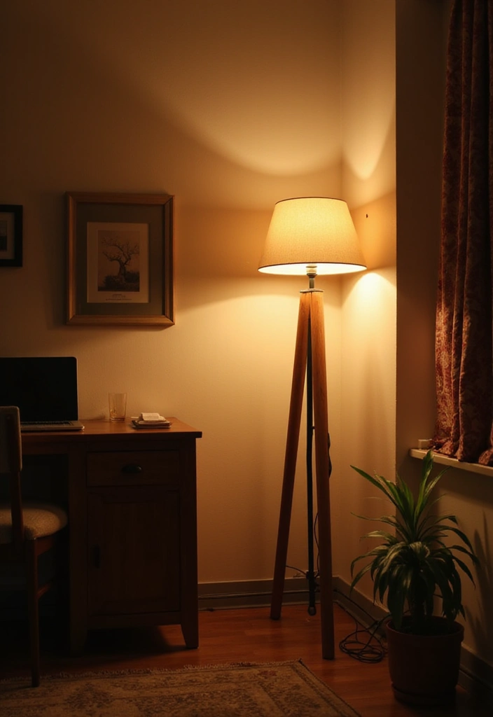 29 Cozy Office Decor Ideas That Feel Warm and Inviting 19. Cozy Floor Lighting