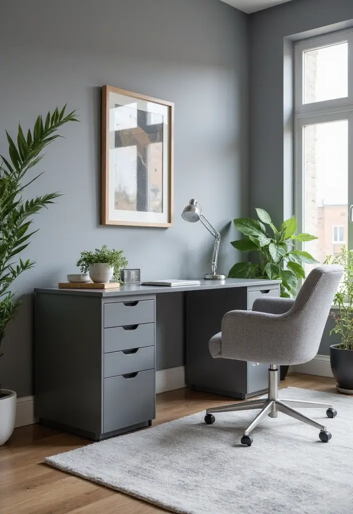 29 Gray Office Ideas That Look Sleek and Modern 2. Gray Accent Furniture