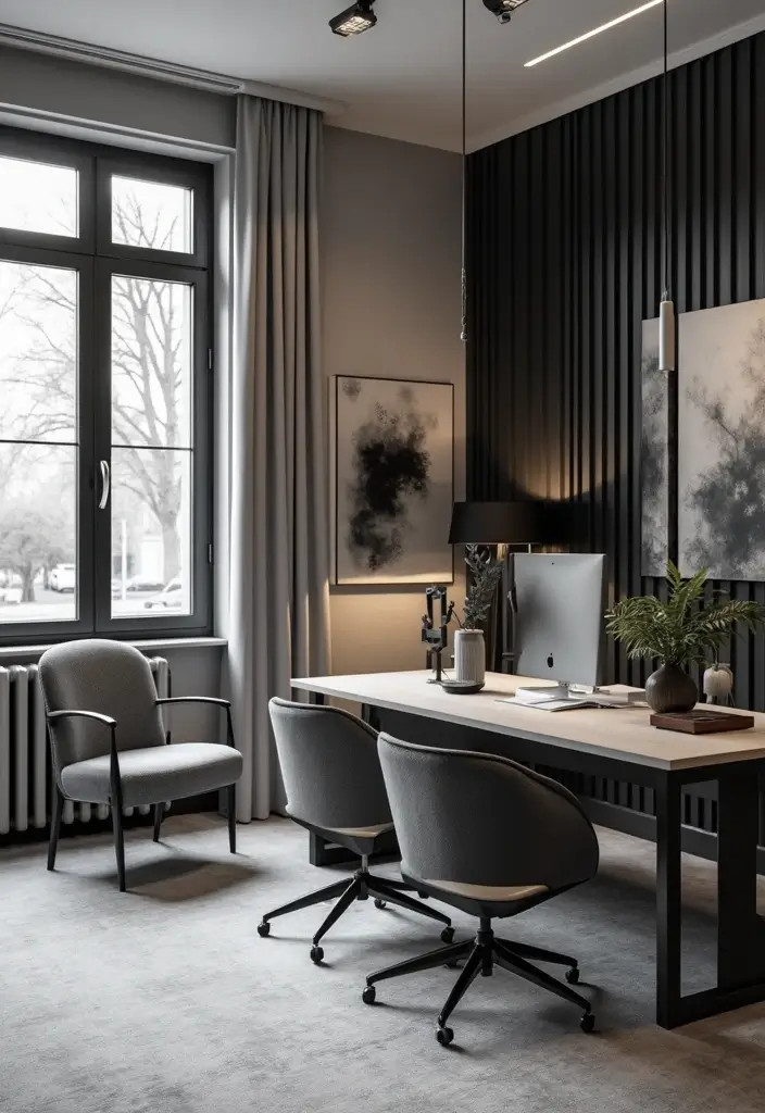 29 Gray Office Ideas That Look Sleek and Modern 4. Monochrome Decor