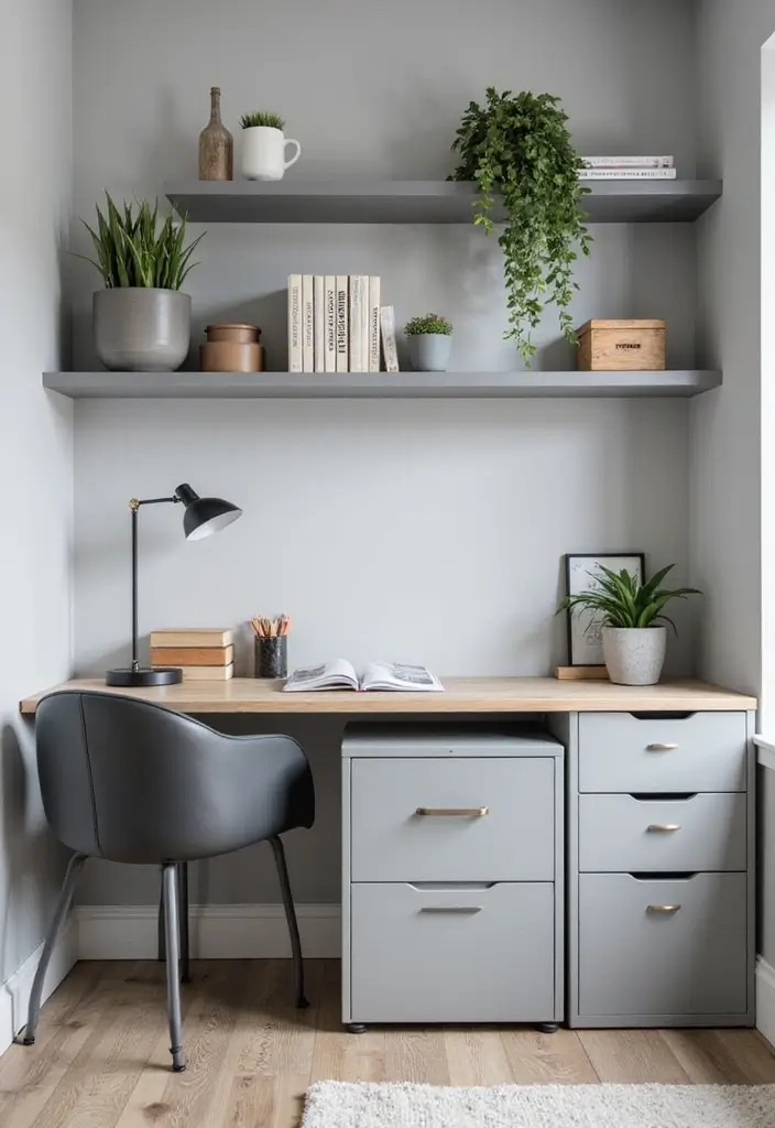 29 Gray Office Ideas That Look Sleek and Modern 5. Smart Storage Solutions