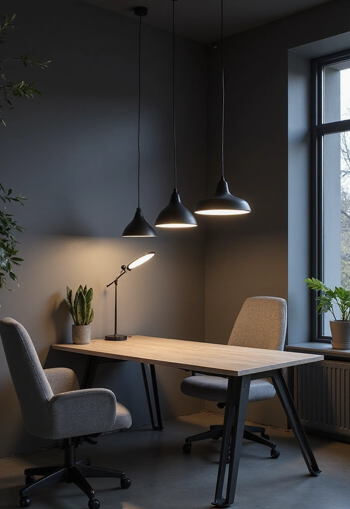 29 Gray Office Ideas That Look Sleek and Modern 8. Futuristic Lighting