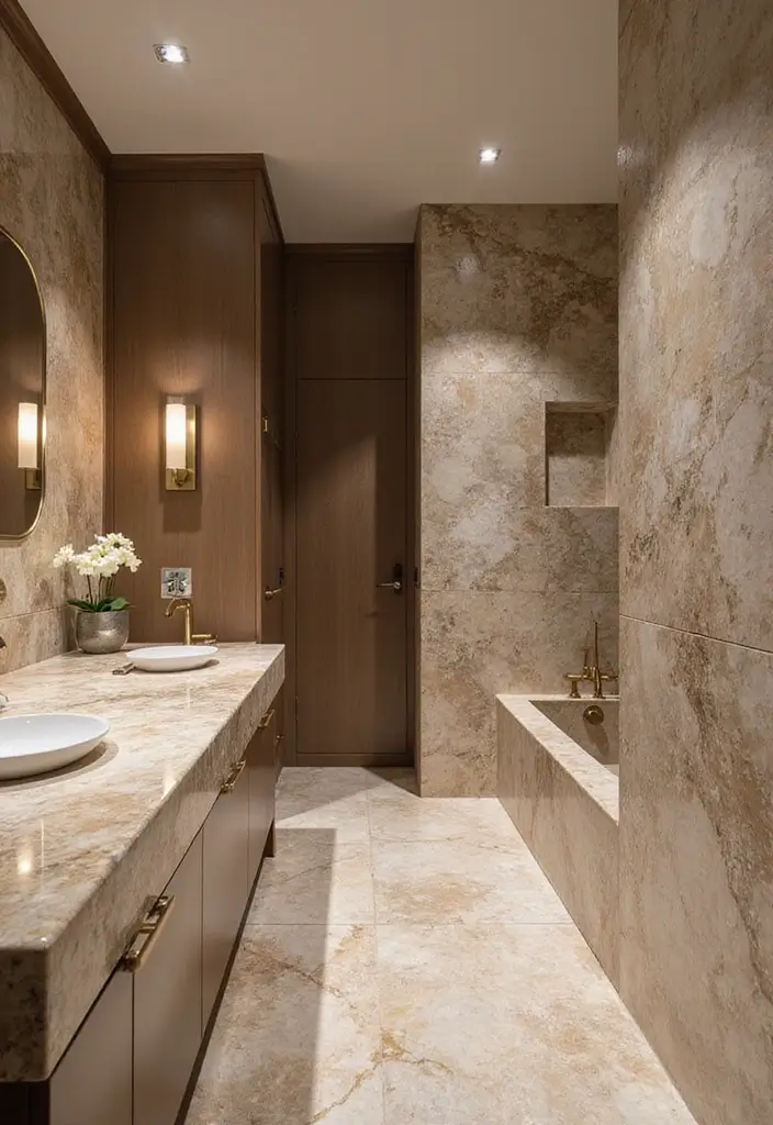 29+ Office Bathroom Decor Ideas That Actually Work 19 29 Office Bathroom Decor Ideas That Actually Work 19. Natural Stone Countertops