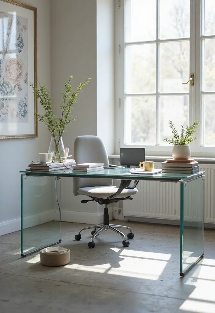 29 Office Table Design Ideas for Modern Workspaces 13. Contemporary Glass Desk