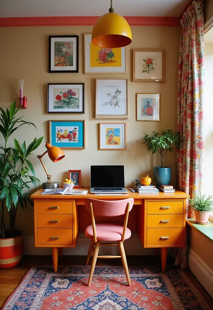 29 Office Table Design Ideas for Modern Workspaces 14. Bold Colorful Desk