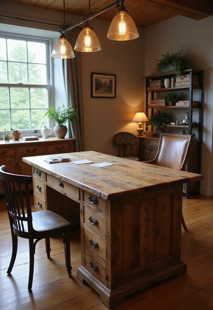 29 Office Table Design Ideas for Modern Workspaces 17. Rustic Farmhouse Desk